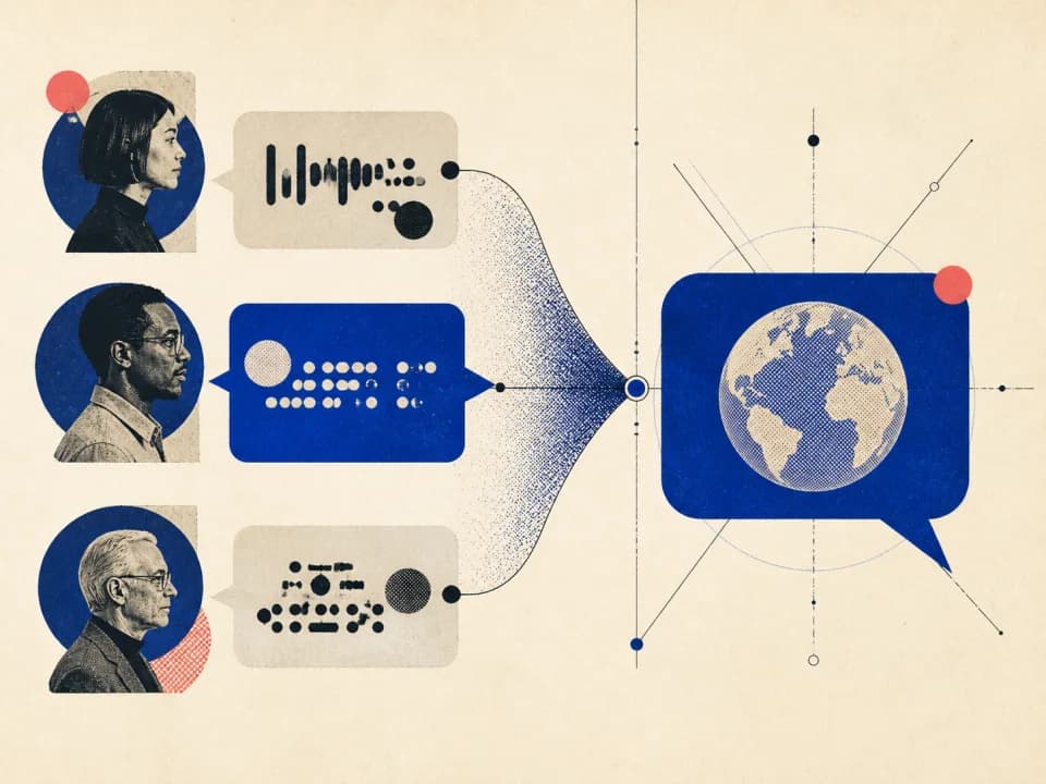 Three conversation fragments becoming one context-aware reply