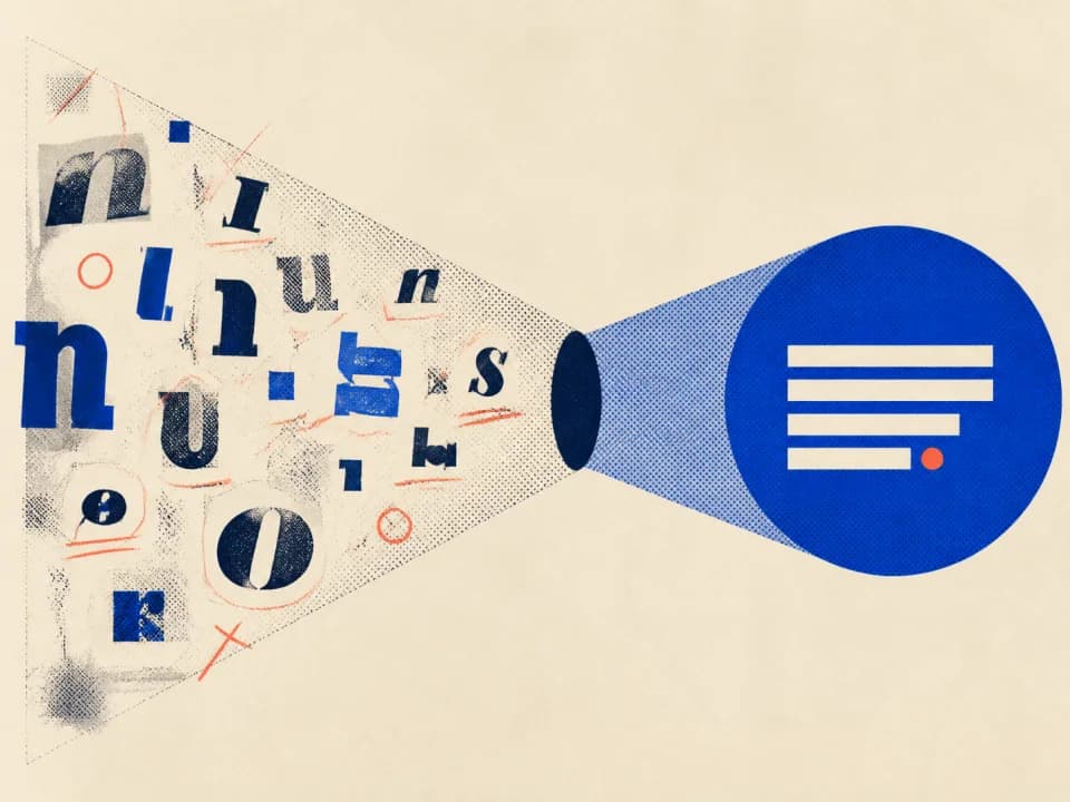 Messy letterforms resolving into a clear message